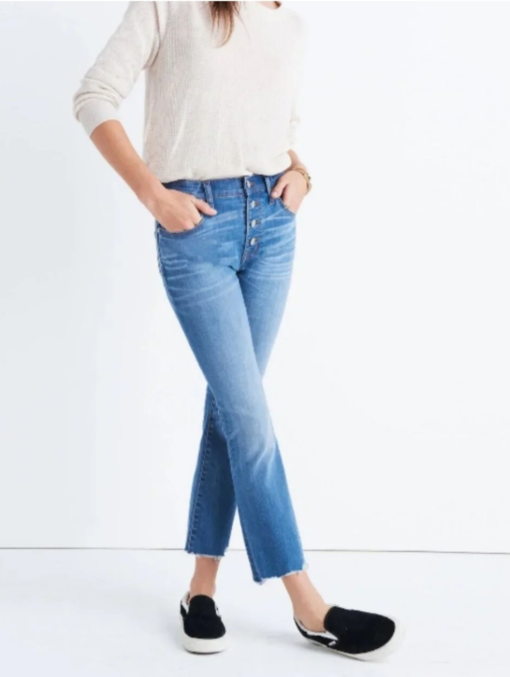 Madewell Medium Wash Cali Demi Boot Raw Chewed Hem Jeans Size 26
